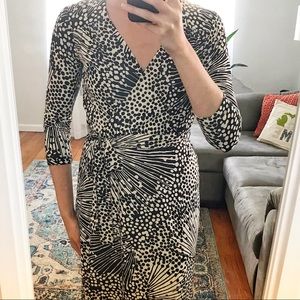 Polka Dots Striped Faux Wrap Saks Dress